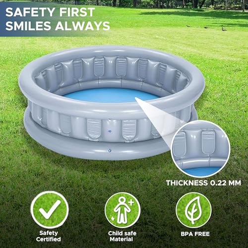 Image of NHR Inflatable Swimming Pool for Kids (152 x 43 cm, 5 Feet), 512L Round Water Splash Pool Bath Tub for Toddlers & Children, Heavy Duty BPA Free Non-Toxic Grey Outdoor Indoor Lawn Garden Water Pool