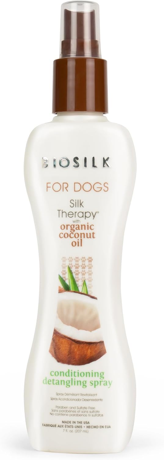 BioSilk Silk Therapy Detangling Spray for Dogs with Coconut Oil - Moisturizing Conditioner for Matted Hair, 7oz