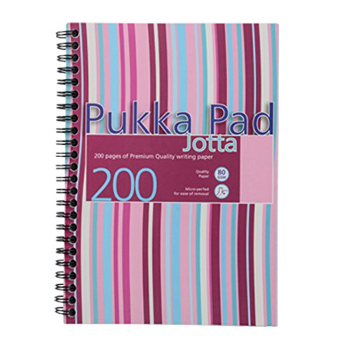 Pukka Pad, Striped Jotta Pad A5 Notebook with Twin Wire Binding - 200 Pages of 80GSM Paper 8mm Lines and Perforated Edges – Assorted Colours