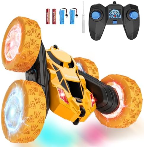 Hamdol Remote Control Car Double Sided 360°Rotating 4WD RC Cars with Headlights 2.4GHz Electric Race Stunt Toy Car Rechargeable Toy Cars for Boys Girls Birthday (Yellow)