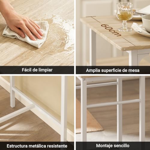 Miniatura 8 de Sobuy Juego De Mesa Y Taburetes Para Comedor Set De Mesa Alta De Bar Y 4 Taburetes Intustrial Blanco Y Natural Ogt11-Wn Es