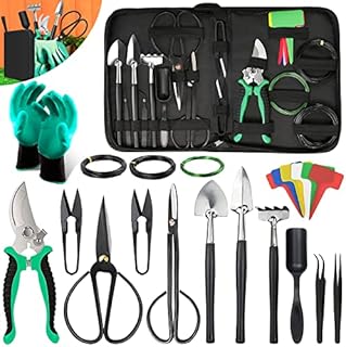 Bonsai Tools Kit- 24 PCS Bonsai Tree Kit Tools for Beginners, Bonsai Tool Set Bonsai Starter Trimming Care Kit Include Pruning Shears, Scissors, PU Leather Bag, Bonsai Pruning Kit for Women & Men