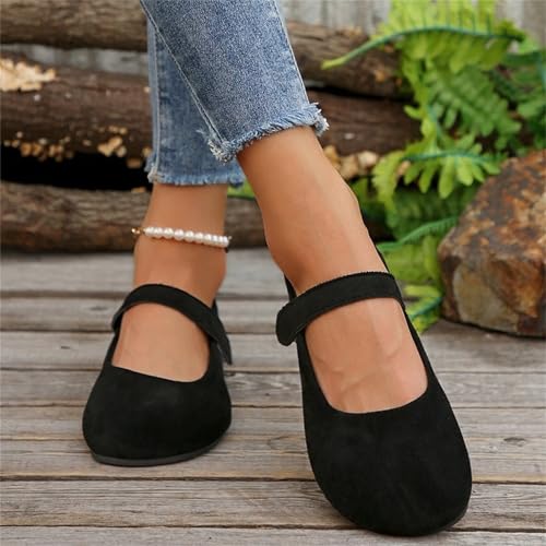 Women's Comfy Flat Shoes, Solid Color Comfortable Suede Mary Jane Flats for Daily Wear, Lightweight Breathable2