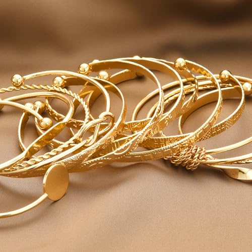 Image of IF ME Gold Bangle Bracelets for Women, Indian Bangles Stackable Set, Multi Layer Textured 18K Gold Plated Chunky Bracelets Boho Jewelrys Set