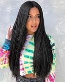 AISI HAIR Natural Long Straight Hair Black Wig for Women Straight Middle Part Hair Product Wig Middle Part Synthetic Long Black Full Wig for Daily Use