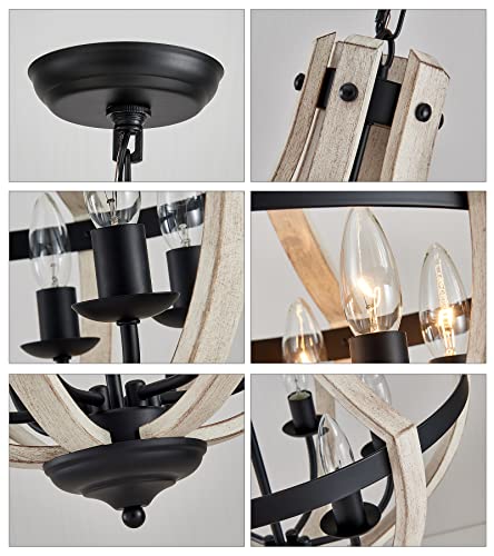 Meixisue Farmhouse 6-Lights White Birch+Black Antique Metal Chandeliers Pendant Light Fixtures For Hallway Foyer Living Room Dining Room Kitchen Ul Listed #TOP7