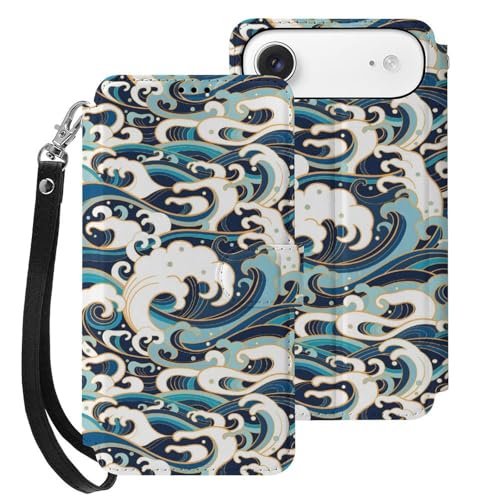 iphone 17用 ケース 波柄 手帳型 と互換性のある カード収納 いphone17用 カバー 手帳型 Puレザー 横置きスタンド機能 折りたたみ スマホケース スタンド付き アイフォン 17用 ケース 内蔵マグネット 開閉式 財布型 軽量 薄型 耐衝