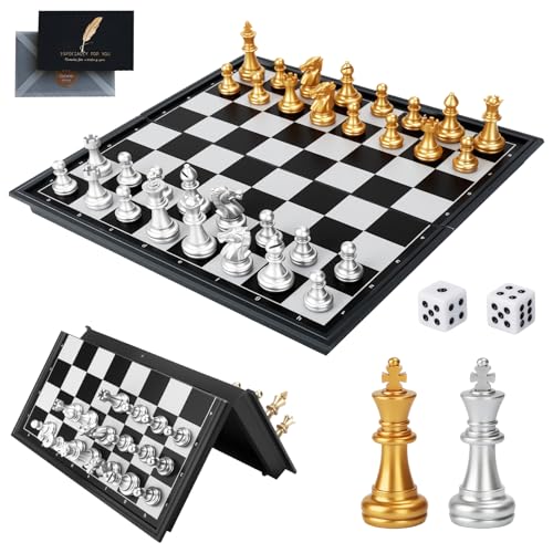 ZUSUZU Scacchiera Magnetica,Scacchiera Pieghevole,Dama Gioco da Tavola,Portatile Chess Board Set,Scacchi da Viaggio per 6 + Anni Bambini e Adulti (25cm x 25cm)