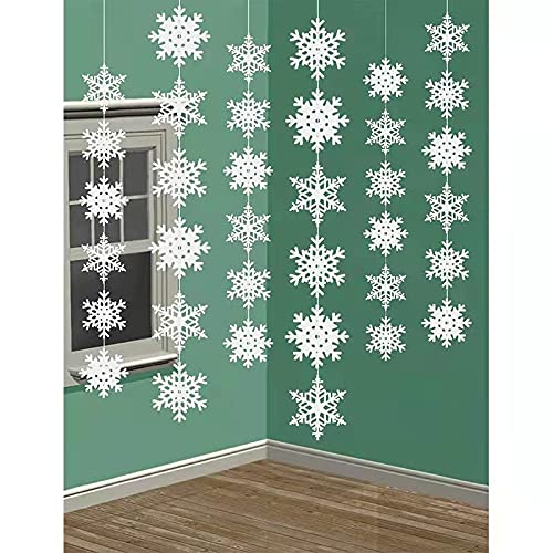 Guirlanda Colgante de Copos de Nieve de Papel para DIY - Decoración para Navidad, Invierno y Hogar - Kit de 5 Piezas (1.5m) con 30 Copos
