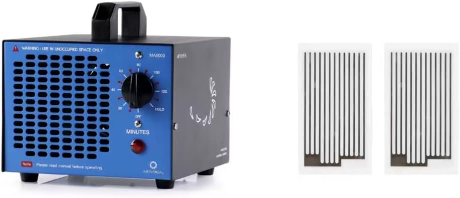 Airthereal Bundle | MA5000 Ozone Generator (Blue) and 2-pack Replacement Ceramic Ozone Plates, Odor Remover O3 Machine