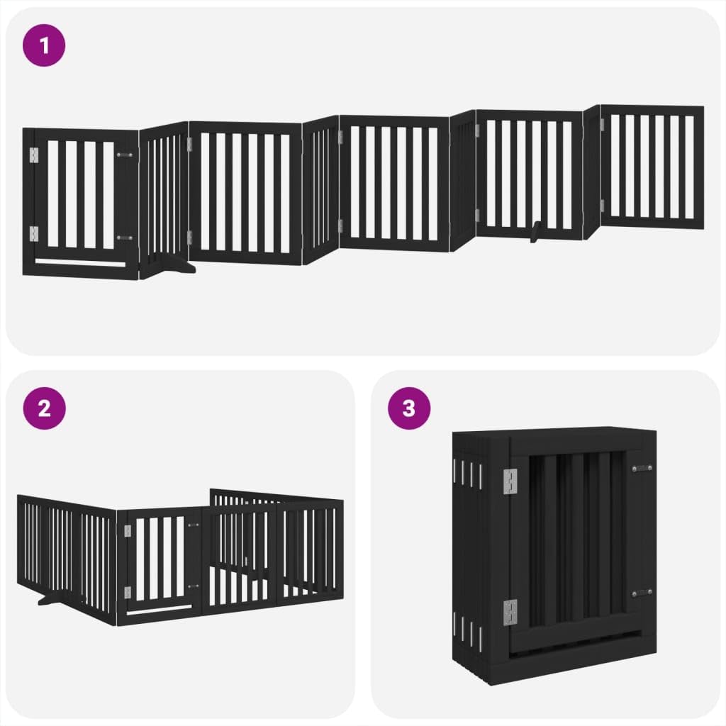 Homgoday Barrera de Seguridad para Perros Barrera,Barrera de Seguridad para Perros Mascotas,para Escaleras y Puertas Puerta para Perros Plegable 9 Paneles Madera álamo Negra 450 cm