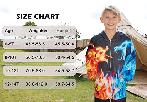 Uideazone Little Boys Sweatshirts Hoodies Size 7 Fashion Long Sleeve Zipper Hooded Hoodie 3D Print Blue Fire Dragon Pullover Jacket With Pockets Autumn Tops Coat For School 6-8 Years #TOP5