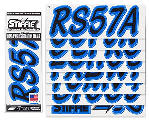 Image of Whipline Solid Black /Blue 3 inch Alpha-Numeric Registration Identification Numbers Stickers Decals for Boats & Personal Watercraft