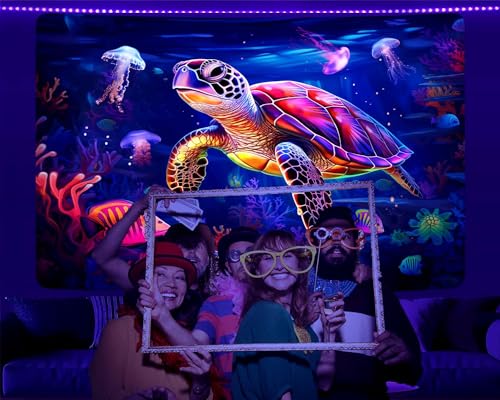 Qghot Turtle Tapestry, Blacklight Ocean Tapestry Wall Hanging Undersea Black Light Poster For Kids Glow In The Dark Kids Tapestry For Bedroom Children Toddler Room Decor 37X29In thumb #1