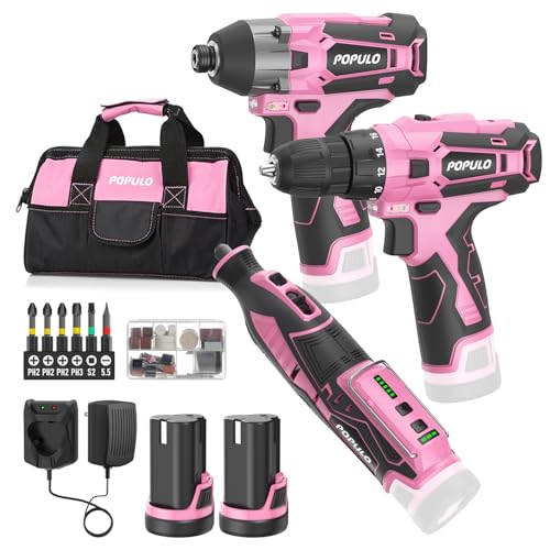 Pink 3-Tool Power Tool Kit for Women 12V Cordless