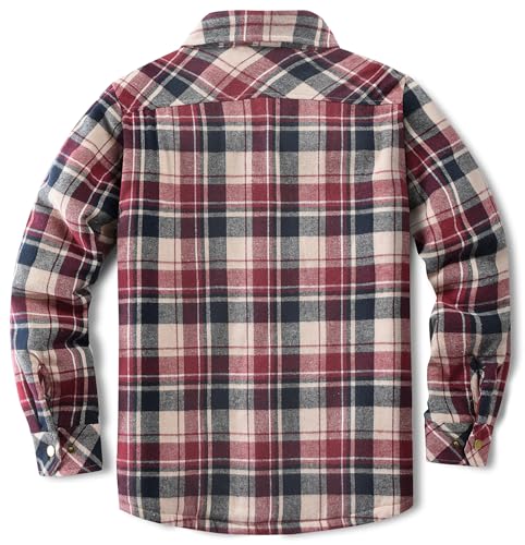 Image of Men's Sherpa Cotton Flannel Shirt Jacket Plaid Button Coat Pocket