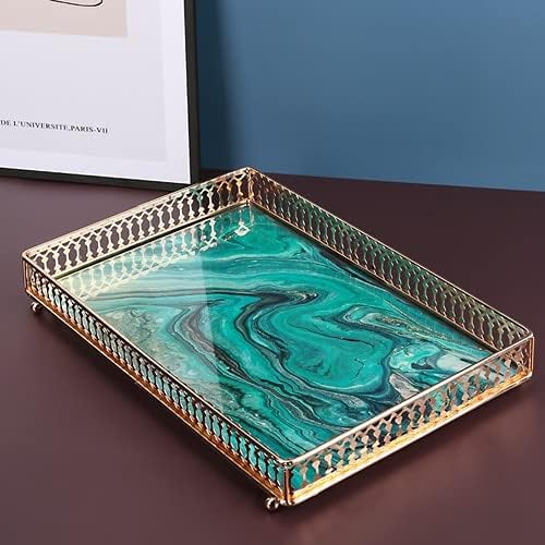 Square tray decoration marble agate texture toughened glass storage jewelry tray coffee table bathroom tray CY51212 - (Color: A)