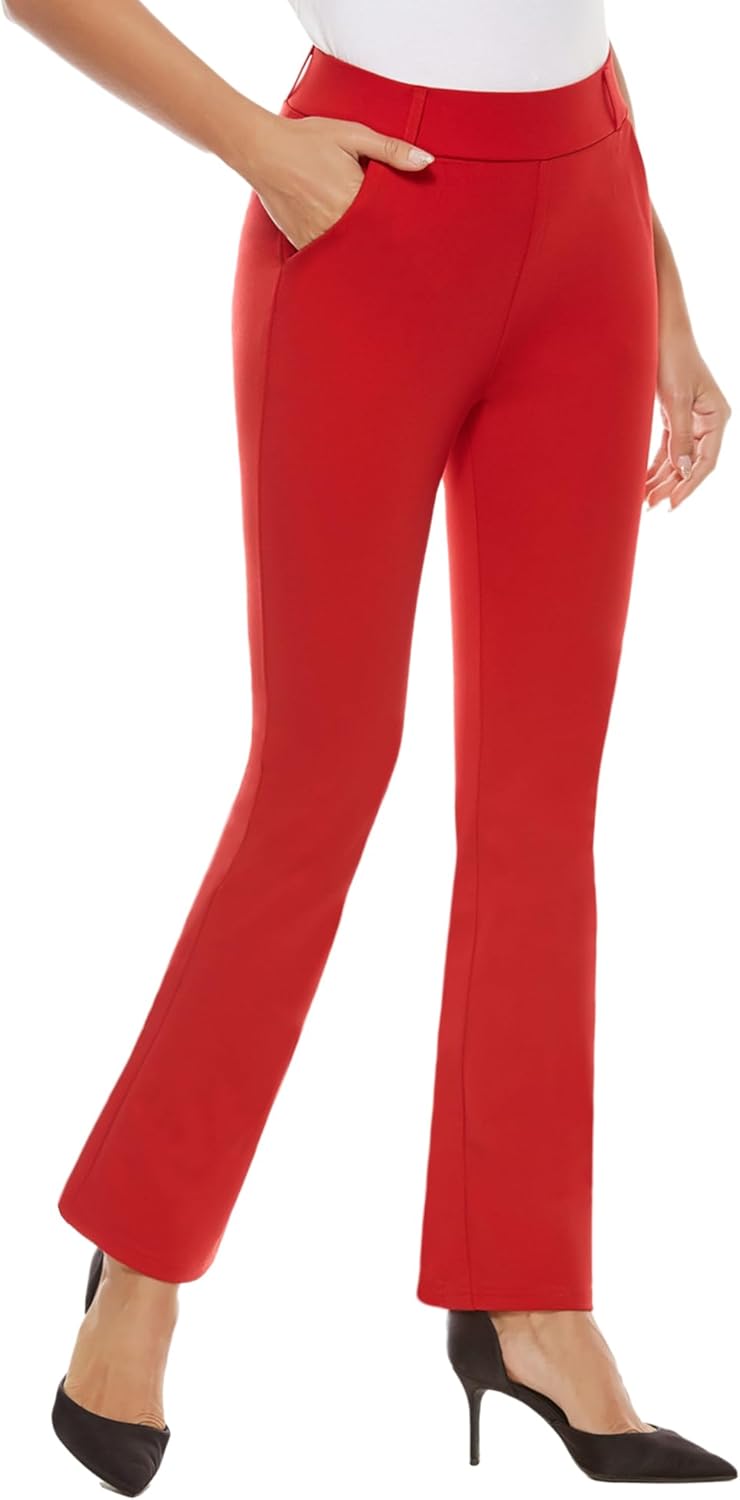 iChosy Women's Pull On Barely Bootcut Stretch Dress Pants