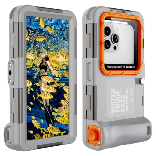 MKERED Waterproof Phone Case Underwater Phone Pouch 15m Case with Lanyard for Swimming Snorkeling Raining Dustproof only for Volume Button on the Left for iPhone 16e 16 pro 16 pro max 15 pro max