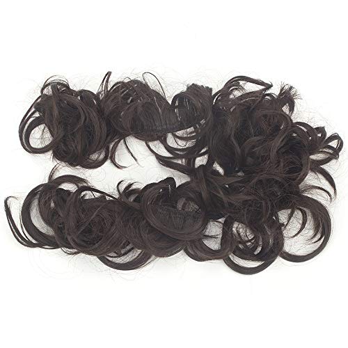 Hair Bun Extensions Wavy Curly Messy Donut Chignons Hair Piece Wig Hairpiece (Dark Brown-Long style, onesize)