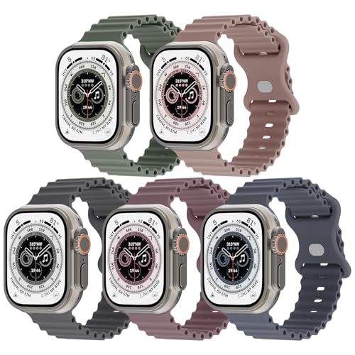 Image of Sport Bands 5-Pack Compatible with Apple Watch Ultra 3 /2 Band 49mm 46mm 45mm 44mm 42mm, Wide Soft Silicone Wristbands Waterproof Strap Men for iWatch Series 11 10 9 8 7 6 5 4 3 SE Ultra