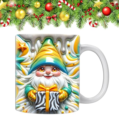 shjxi Taza de cerámica con diseño de gnomo de Navidad, taza de café con diseño de jardín colorido para celebraciones festivas, taza de café de cerámica de 350 ml para Navidad y cumpleaños