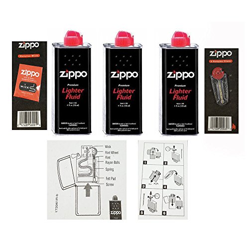 3 X Zippo Recharge d'essence pour Briquet mèche 6 Pierres 125 ML
