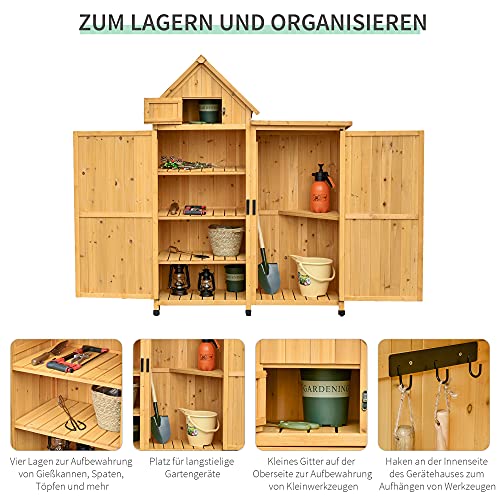 Outsunny Gartenschrank Holz Gartenhaus Gerätehaus Gartenschuppen Doppeltür-Design für den Außenbereich wetterfest 138 x… – Bild 5
