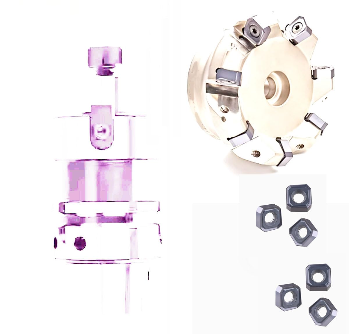 End face milling Cutter Set, HSK63A-FMA1″(25.4mm)-45 +SNMU1305-06306-1″ ， Milling Diameter 63mm, 6Edges, Installation Inner Hole 1″(25.4mm). Comes with 10pcs milling Inserts SNMU1305ANTR