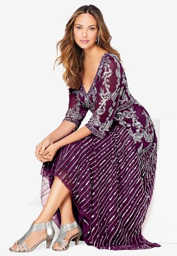 Roaman's Women's Plus Size Plus Size Beaded V-Neck 3/4 Sleeve Sleeve Maxi Gown4