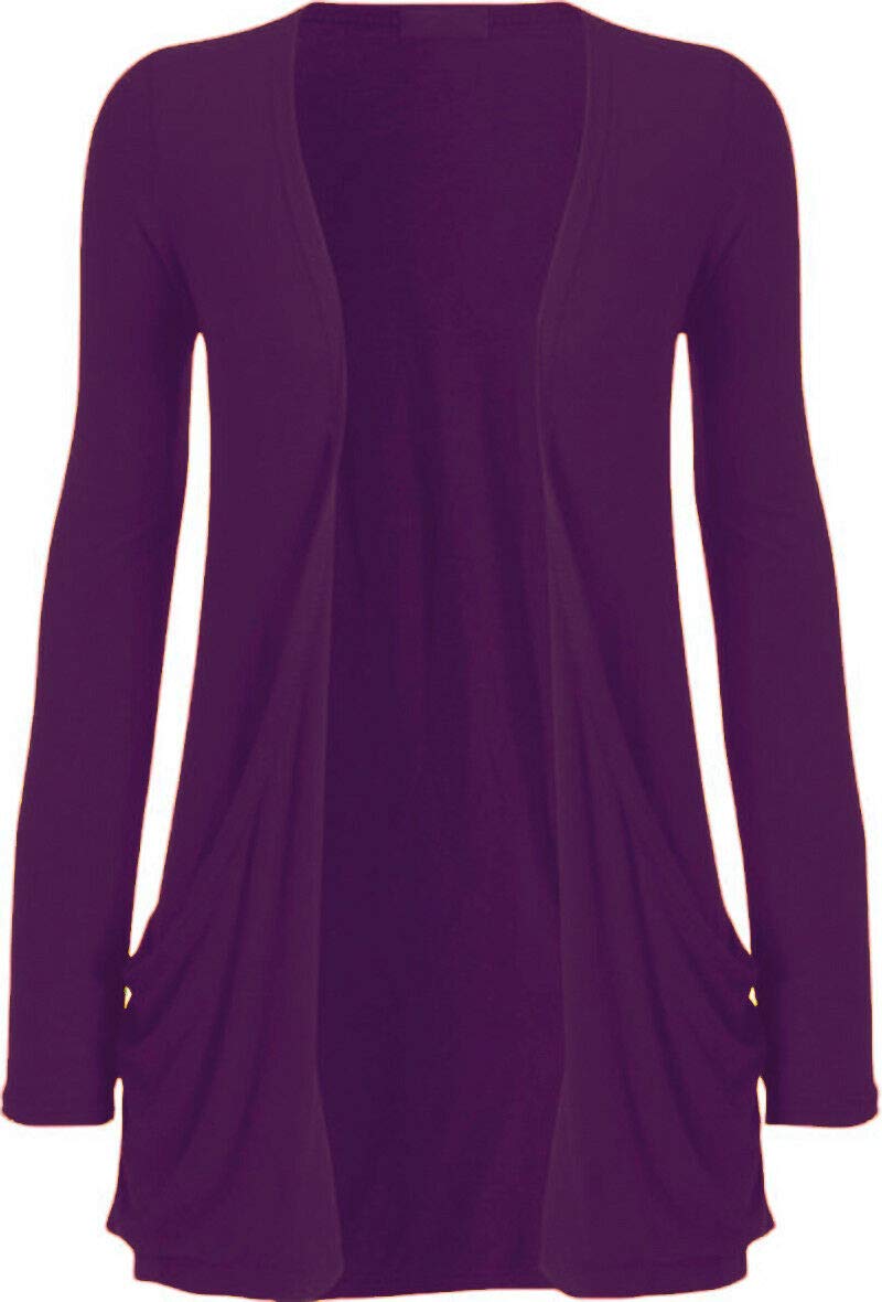Tease Womens Girls Long Sleeve Ladies Boyfriend Cardigan TOP Open Pocket UK 8-26 (Purple, 18)