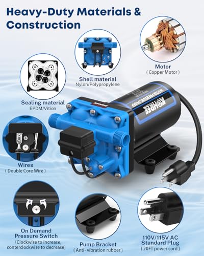 Image of Kohree 110V AC Water Pressure Pump, 5.5GPM 55 PSI, On Demand Self-priming RV Fresh Water Pump, 4-Chamber Diaphragm Pump with Pressure Switch and Strainer for RV, Marine, Garden, Kitchen, Bathroom