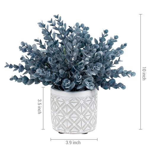MyGift Artificial Eucalyptus Plant in Modern Gray Concrete Pots with Geometric Embossed Pattern (1, Blue) - Image 6