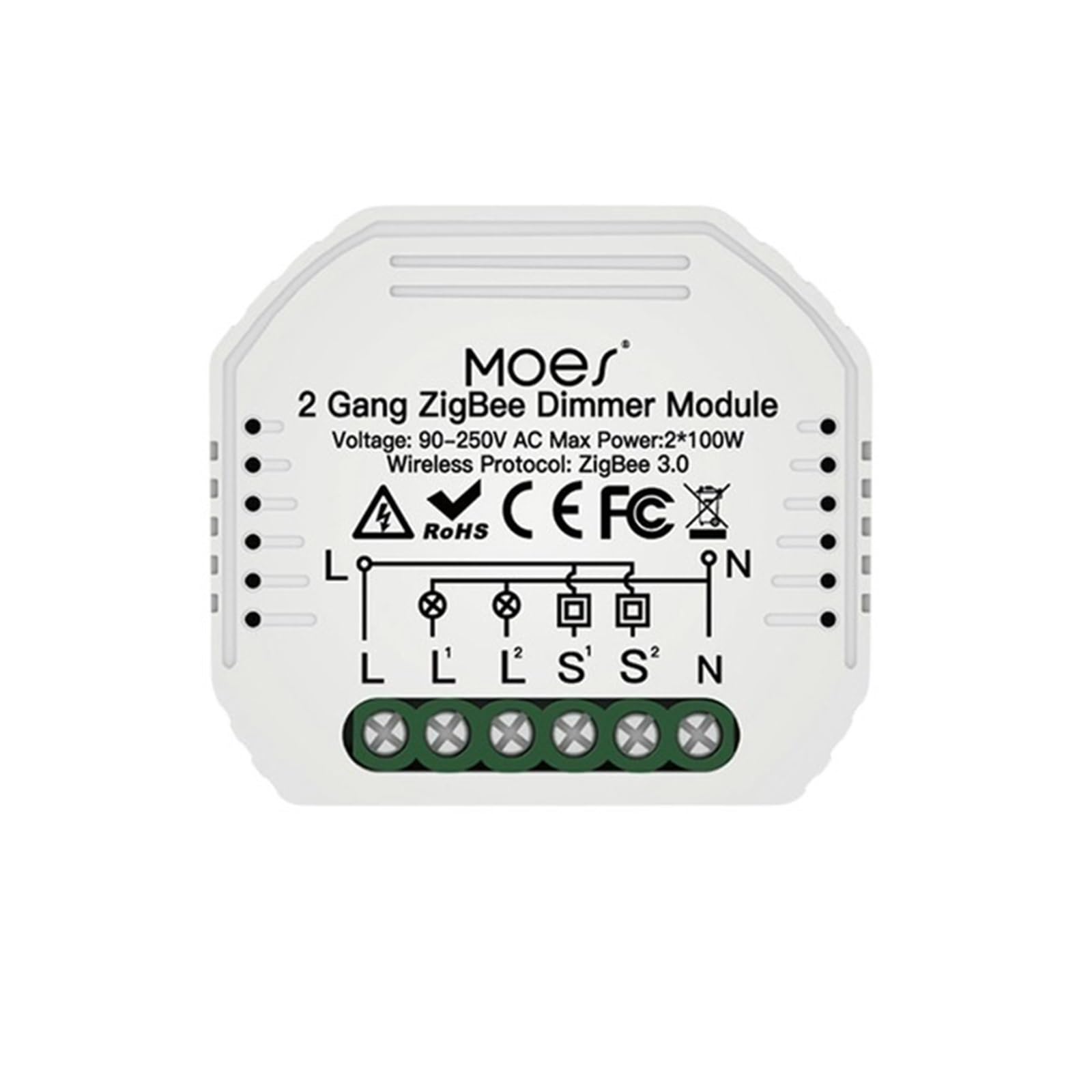 Module de commutation intelligent Zigbee 2 gang dimmer pour maison connectée