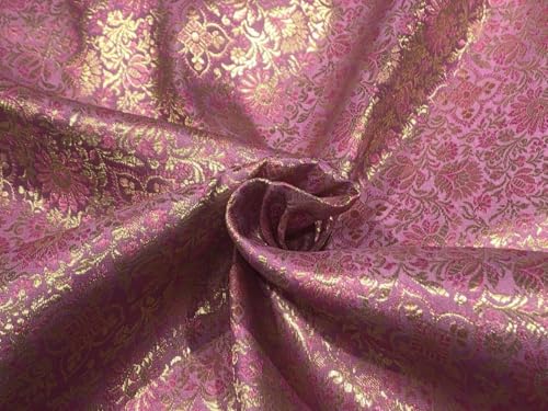 Tissu brocart de soie confection de cérémonie jacquard rose or