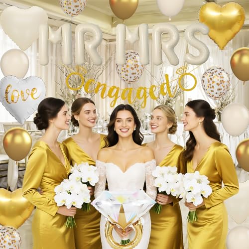 Image of Sand White Engagement Party Decorations, MR and MRS Balloons Decor, White