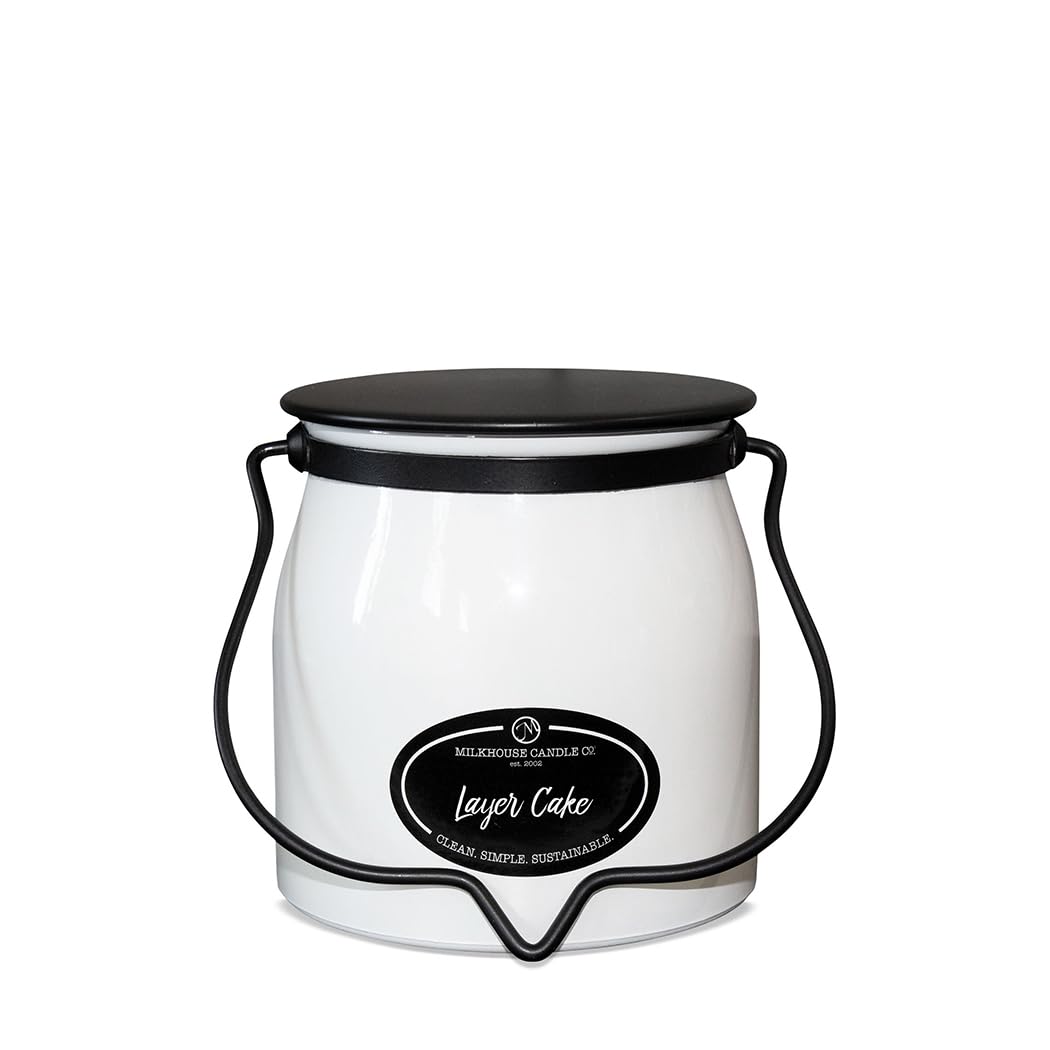 Milkhouse Candle Company Layer Cake Soy Candle - Vanilla Bean Cake | Buttercream Frosting | Sugarcane Scented - 16 oz Butter Jar with Lid, 65+ Hour