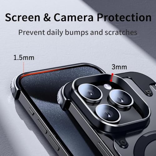 Coque iPhone 17 Pro sans monture en métal noir mat avec support premium - 6