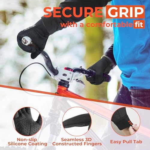 HANDLANDY Lightweight Running Gloves for Men & Women, Thermal Warm & Touchscreen Gloves with Fleece Lining & Anti-Slip Grip for Commuting, Cycling, Jogging and Use as a Ski Liner (Black, Medium)