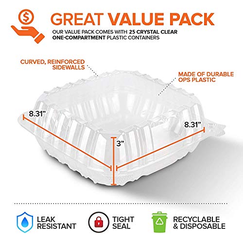 Stock Your Home Plastic 8 X 8 Inch Clamshell Takeout Tray (25 Count) - Dessert Containers - Plastic Hinged Food Container - Disposable Plastic Clamshell Food Containers For Salads, Pasta, Sandwiches… #TOP1