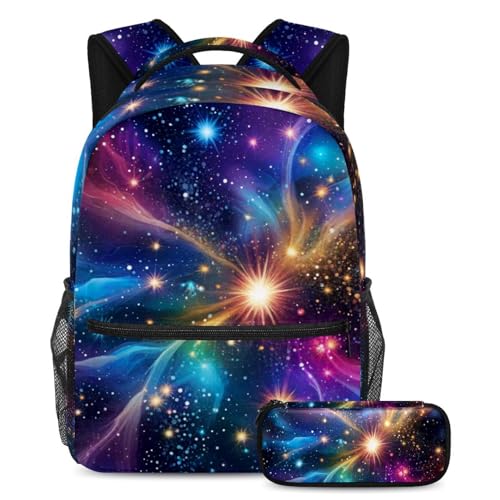 Sac à dos galaxie colorée avec trousse assortie pour le quotidien