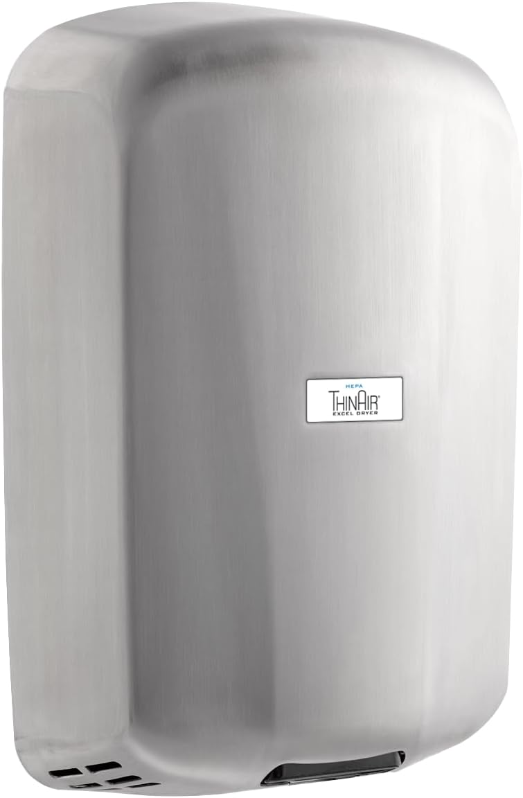 THINAIR Excel Dryer Hand Dryer with Electrostatic HEPA Filtration, American Made, Slim, Brushed Stainless Steel Cover, ADA Compliant, Surface Mounted (110/120 Volts)