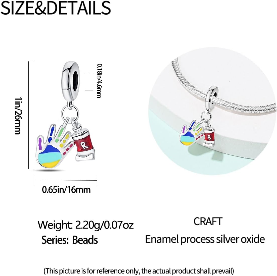 CYCUFF 925 Sterling Silver Charms Suitable for Bracelets Charms Beads, Charm Necklaces Jewellery Gift for Women Family Friends (Painted Palms Charms) - Image 3