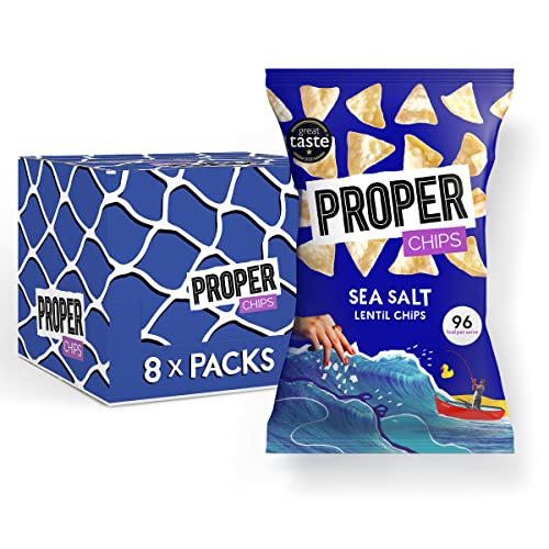 PROPERCHIPS - Sea Salt Lentil Chips Vegan Gluten Free Snacks Sharing Bags 85g (8 Packs)