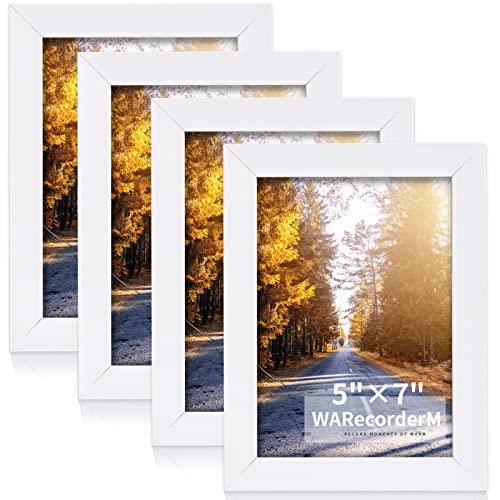 WARecorderM 5x7 Picture Frames Set of 4 - High Definition Glass New Patten Frame - Wall Mounting Frame Horizontal Vertical Format
