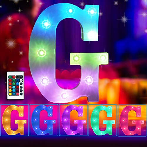 Elnsivo 16color Changing LED Marquee Letter Lights Lighted Colorful 26Alphabet Letter with Remote Control Multicolor Letter Lamp for Wall Wedding Party Christmas Home Bar Decoration(RGB Letter G)