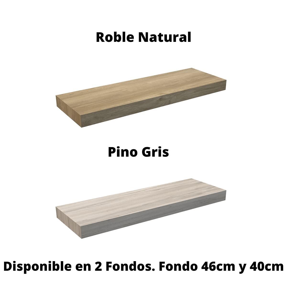 Encimera Baño Madera Suspendida | Flotante para Lavabos sobre Encimera | Fondo (46cm o 40cm) | Espesor 8cm | 60 cm., Roble Natural (Fondo 46cm)