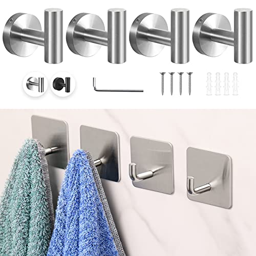 Budding Joy Towel Hook Wall Mounted And Adhesive Hooks Coat Hooks Towel Hooks For Bathrooms 4 Pack Stainless Steel Wall Hook Robe Hook Towel Hanger For Bathroom Kitchen Heavy Duty #TOP22