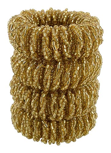 Image of Sean Bead Handmade Dinning Table Napkin Ring Set Holder Rings for table decoration Weddings Dinners Parties Everyday Use (Gold) Pack of 4