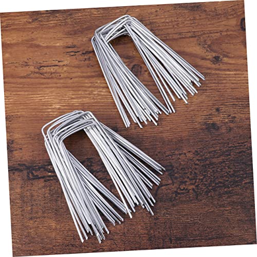balacoo 100 piezas U-Clavos galvanizados para suelo para césped y jardín Clavos de acero duraderos para asegurar tiendas, toldos y paisajismo miniatura 7